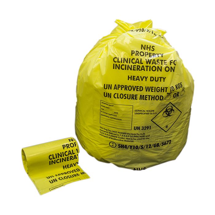 Clinical Waste Sack on a Roll Yellow 18x29x39"