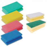 Green and White Sponge Back Foam Scourers with Hand Grip