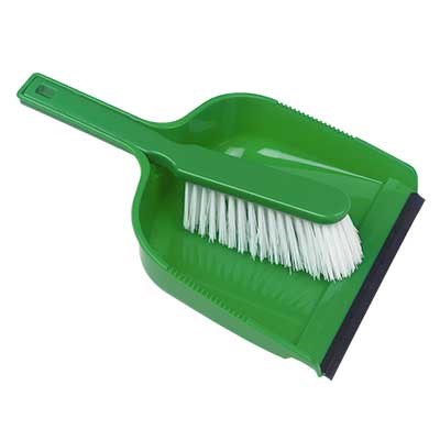 Green Stiff Plastic Dustpan and Brush Set 33cm