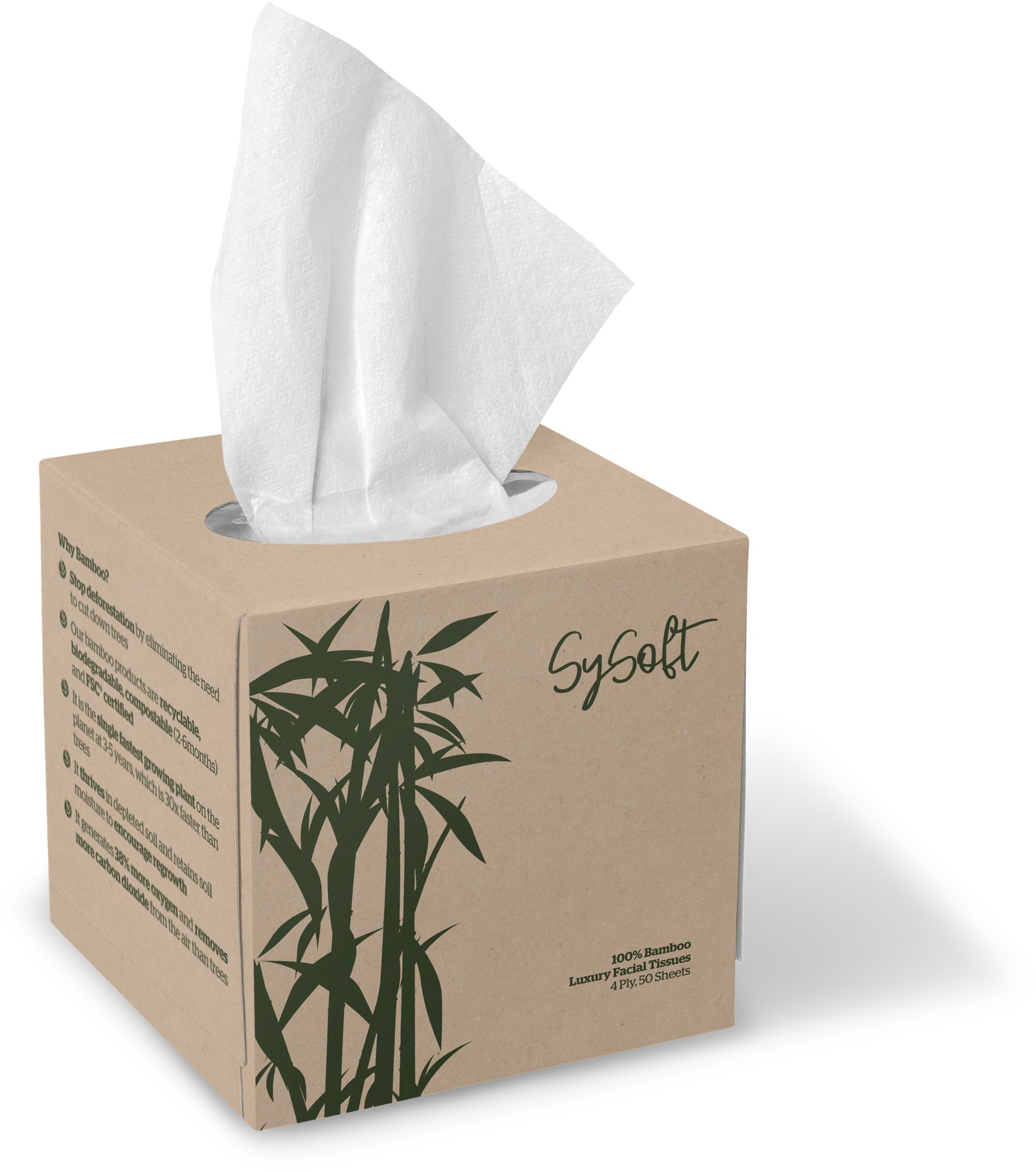 SySoft Bamboo Cube White Facial Tissues 4ply 50 Sheets