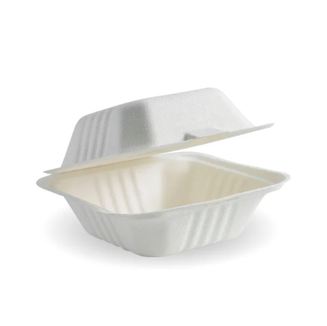 Bagasse 6" Clamshell Burger Box White