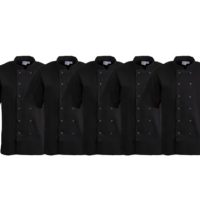 Whites Vegas Unisex Chef Jackets Short Sleeve Black (5 Pack) (Large)